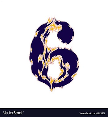 Fiery font blue number 6 on a white background vector image