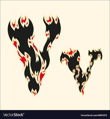 Fiery font Letter V on white vector image