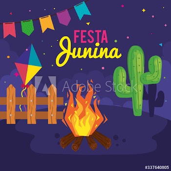 fiesta junina poster with cactus and icons traditional design