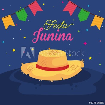 fiesta junina poster with hat wicker and decoration design