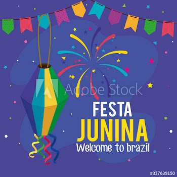 fiesta junina poster with lantern and garlands hanging design