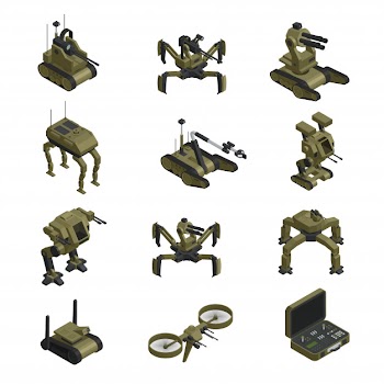 Fighting robots isometric icons Free Vector