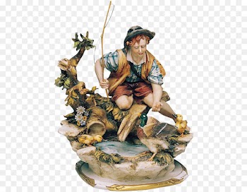 Figurine Sculpture Porcelain Clip art - Vintage fishing juvenile medieval sculpture 
