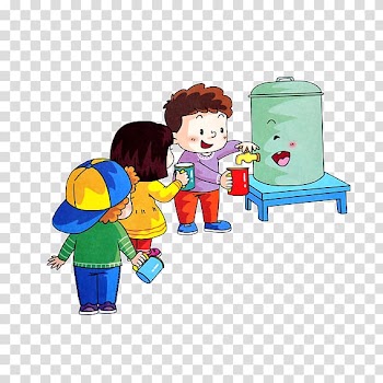 Fila Cartoon Child, Cartoon children line up to drink water transparent background PNG clipart