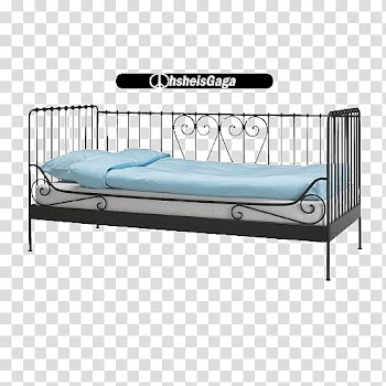Files, gray steel bed frame with blue mattress and text overlay transparent background PNG clipart