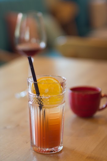 Filled Juice With Slice Of Orange 