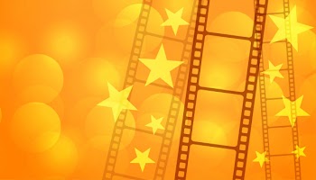 Film reel strip with stars cinema background Free Vector