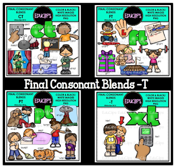 Final Consonant Blends T- Clip Art Bundle (Color and B&W ...
