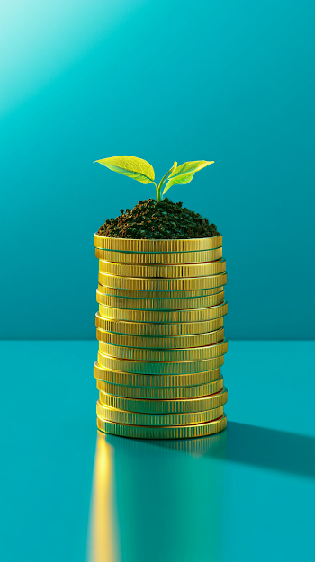 Financial Growth: Seedling on Gold Coins