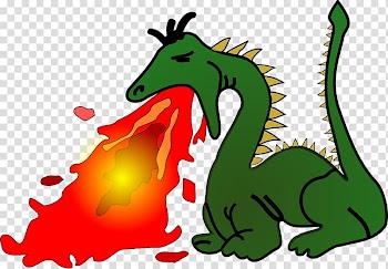 Fire breathing Dragon , Abstract art green dragon spitting fire transparent background PNG clipart
