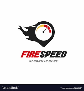 Fire speed logo with pin and speed meter design vector image
