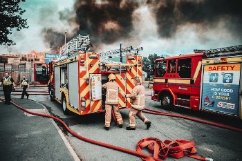 Fire truck & firefighters, May | Free Photo - rawpixel