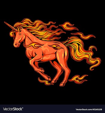 fire unicorn with horns and hair smoldering