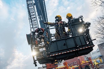 Firefighters on crane, January 3, | Free Photo - rawpixel