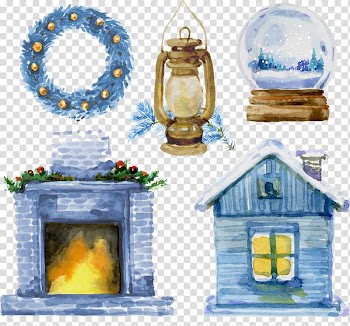 Fireplace and kerosene lamp illustration, Fancy Dress Christmas, Christmas houses with oil lamps transparent background PNG clipart