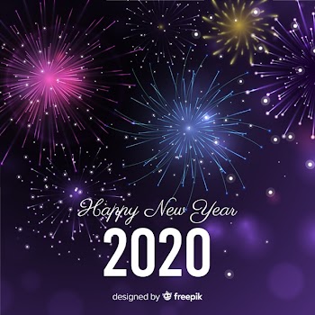 Fireworks happy new year 2020 Free Vector