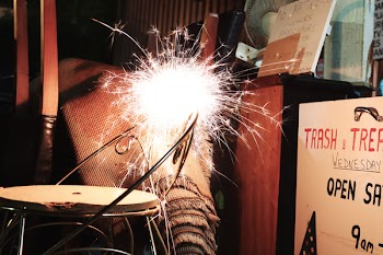 Fireworks On Black Steel Chair