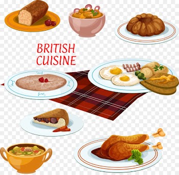 Fish and chips Yorkshire pudding British Cuisine Breakfast - Vector food plate 