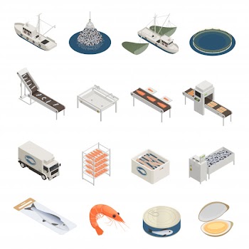 Fish industry icons collection Free Vector
