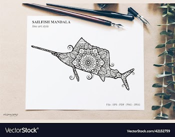 fish mandala line art style boho style