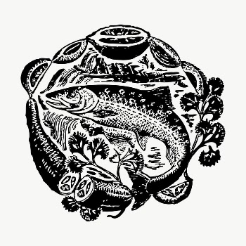 Fish platter drawing, illustration vector. | Free Vector - rawpixel