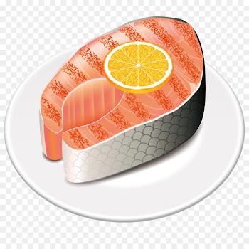 Fish steak Japanese Cuisine Salmon Illustration - Salmon and oranges 