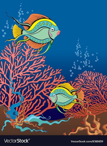 Fish Swimming Amongst Coral vector image