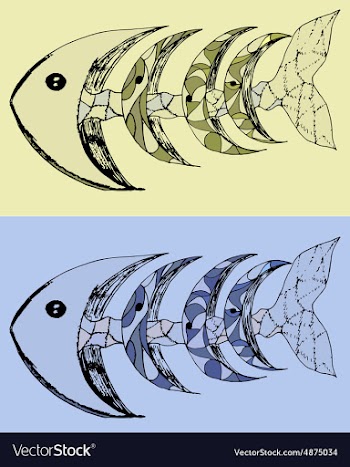 Fish with bones abstract set vector image