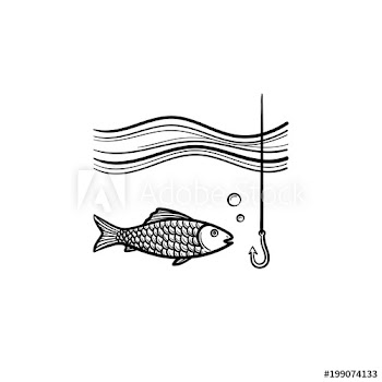 Fish with hook hand drawn outline doodle icon