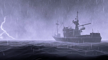 Fishing boat, ocean storm with lightnings Stock Video Footage ...