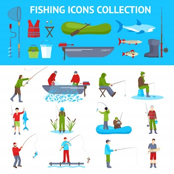 Fishing flat icons Free Vector