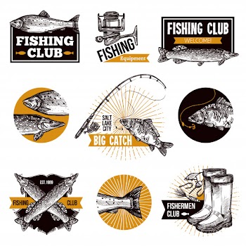 Fishing logo emblems set