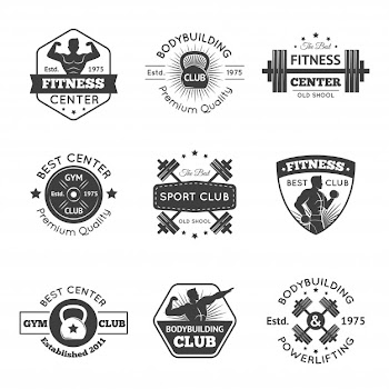 Fitness gym emblems set Free Vector