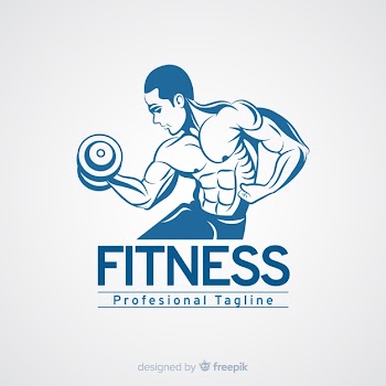 Fitness logo template with muscular man Free Vector