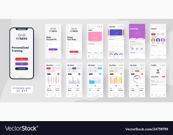 Fitness mobile app material design with different vector image