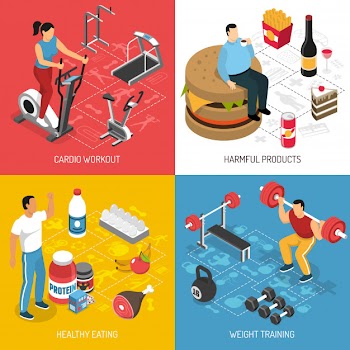 Fitness sport nutrition isometric concept Free Vector