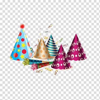 Five assorted-color party caps, Birthday cake Greeting card Wish, Birthday hat transparent background PNG clipart