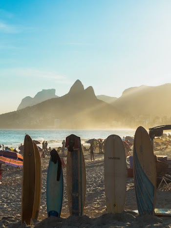 Five Assorted-color Surfboards Beside Sea