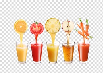 Five assorted flavored fruits and carrot juices, Juice fasting Slush Detoxification Juicer, A variety of fruit juices transparent background PNG clipart