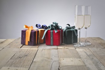 Five Assorted Gift Boxes and Two Flute Glasses