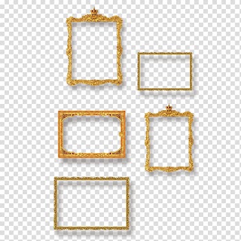 Five rectangular gold frames , Wedding frame , Wedding Flowers Frame transparent background PNG clipart