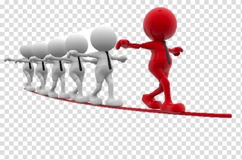 Five white and red human form illustration, Leadership style Team Leader , risk transparent background PNG clipart