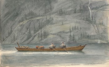 Fjord landscape with rowing boat.Krøderen, | Free Photo - rawpixel