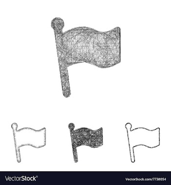 Flag icon set - sketch line art vector image