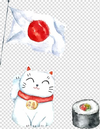 Flag of Japan, Japanese hand-painted watercolor impression transparent background PNG clipart