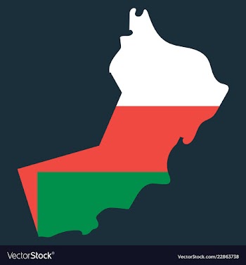 Flag of sultanate of oman overlaid on outline map vector image