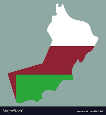 Flag of sultanate of oman overlaid on outline map vector image