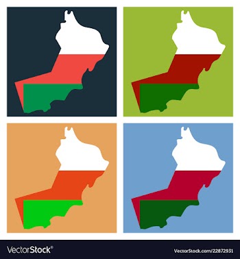 Flag of sultanate of oman overlaid on outline map vector image