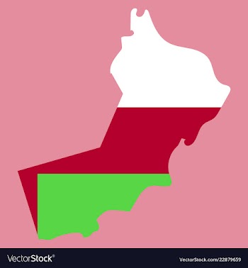 Flag of sultanate of oman overlaid on outline map vector image