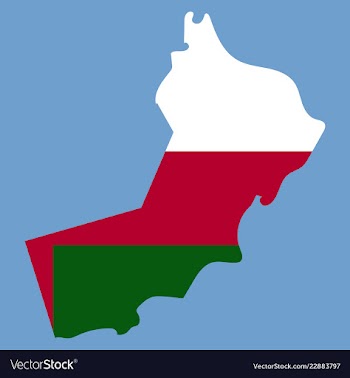 Flag of sultanate of oman overlaid on outline map vector image